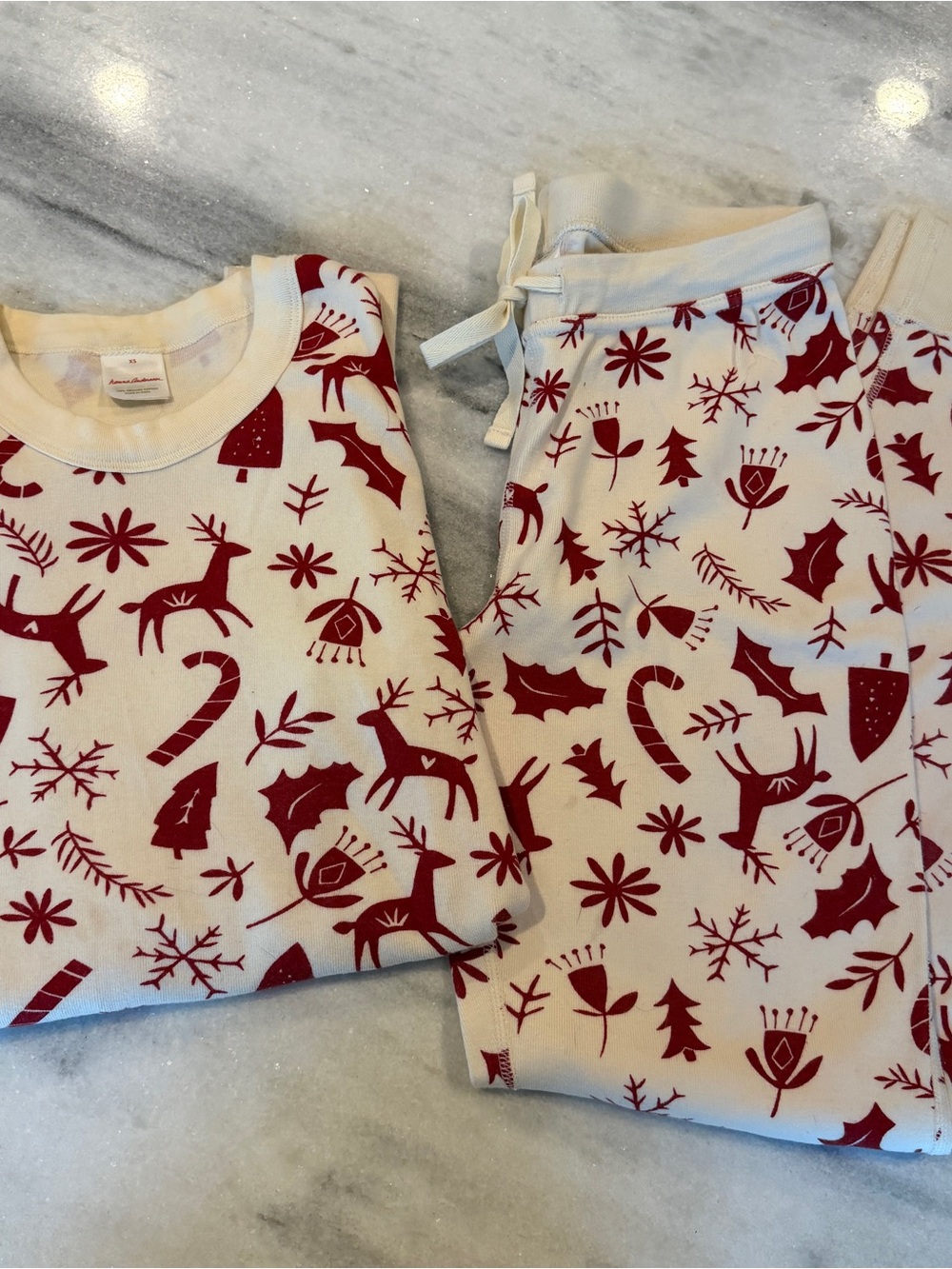 Hanna Andersson Cream & Red Christmas Pajama Set Adult XS 100% Cotton